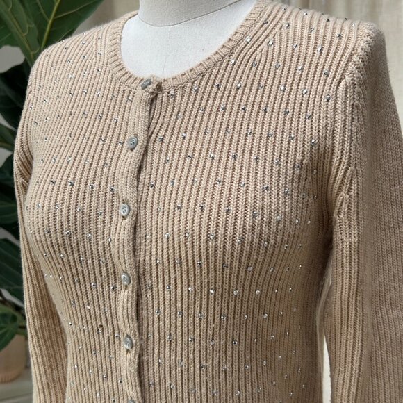 Wool Cashmere Ribbed Knit Cardigan Sweater Quiet Luxury Minimalist Ann Taylor, M - Picture 3 of 15